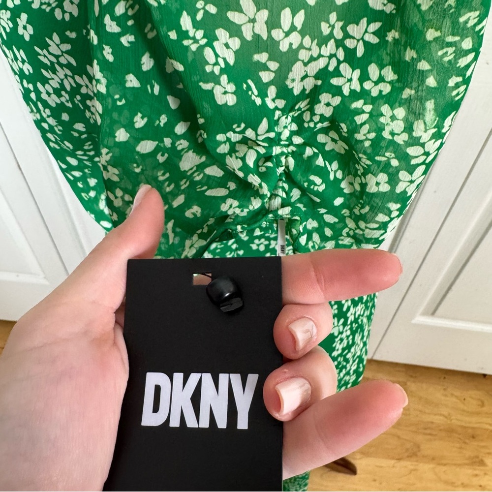 NWT DKNY Green and White Floral Midi Dress - Picture 4 of 10